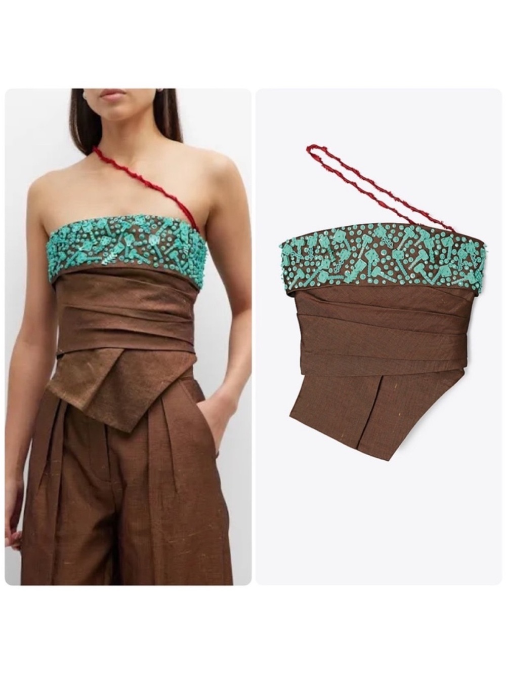 New Tory Burch Lollipop Linen Beaded Strapless Bustier Top